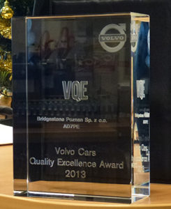 Společnost Bridgestone získala prestižní ocenění Quality Excellence Award společnosti Volvo Cars