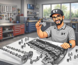 K MOTORSHOP: Ford 2.0 EcoBlue – Rozebíratelný vačkový modul (modrý) vs. originální konstrukce (oranžový)